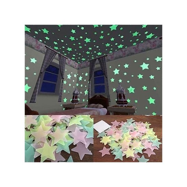 3D Glow In The Dark Stars Ceiling Wall Stickers- Multicolor