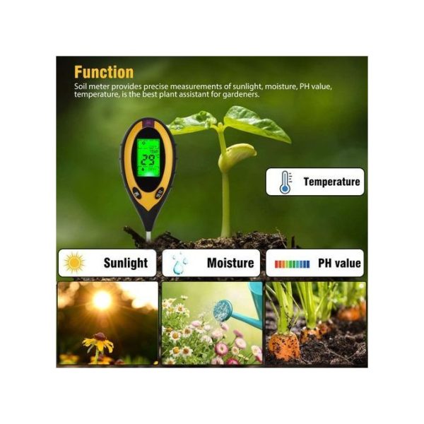 4 In 1 Digital Soil Moisture Monitor PH Meter - Yellow/Black