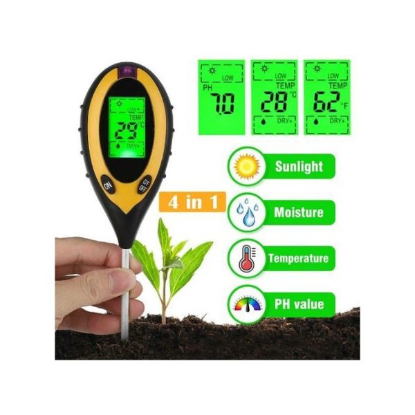 4 In 1 Digital Soil Moisture Monitor PH Meter - Yellow/Black