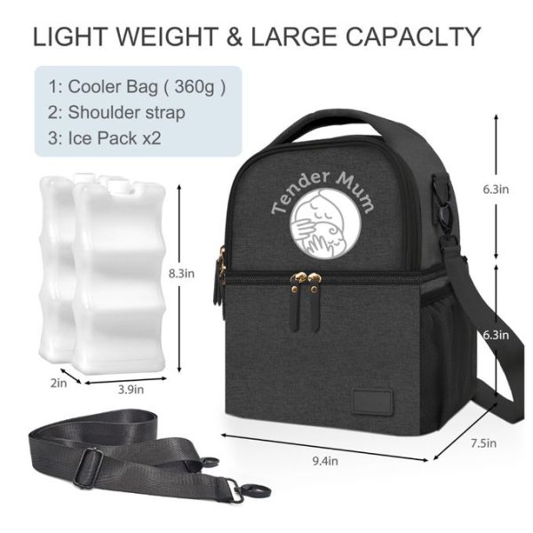 Black Breast Milk Cooler Bag, Insulated Breast Pump Bag With 2 Ice Packs, BreastMilk Cooler Bag