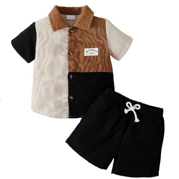 Fashion 1-6Years Kids Baby Boy 2PCS Turn-Down Collor Top Shorts