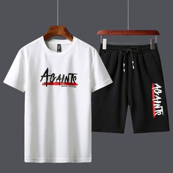 Fashion 2 In 1 Men's Short Sleeve Shorts Set - White