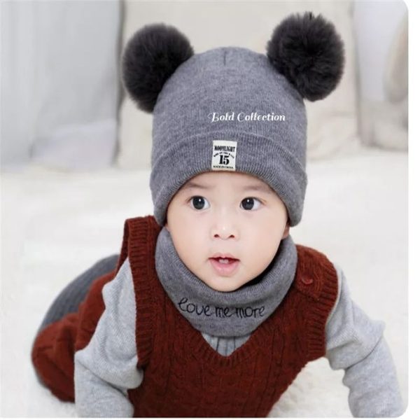 Fashion 2PCs Cutest Warm Knitted 1Baby Cap&1Matching Scarf