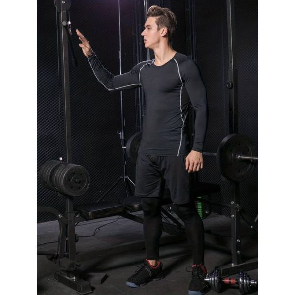 Fashion 3pcs Men Tops+Pants+Shorts Fitness Sportswear Set - Black