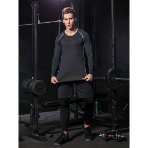 Fashion 3pcs Men Tops+Pants+Shorts Fitness Sportswear Set - Black