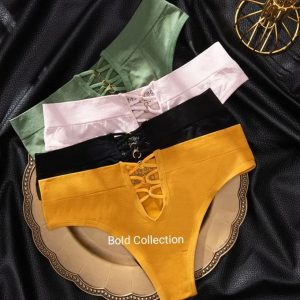 Fashion 3PCs Sexiest Tripple Front Gold Ring Ladies Thong Panties(Hips 34-42inches)