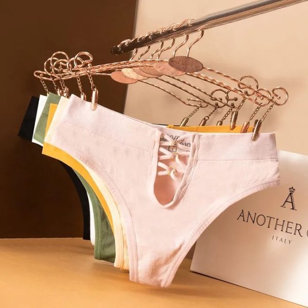 Fashion 3PCs Sexiest Tripple Front Gold Ring Ladies Thong Panties(Hips 34-42inches)