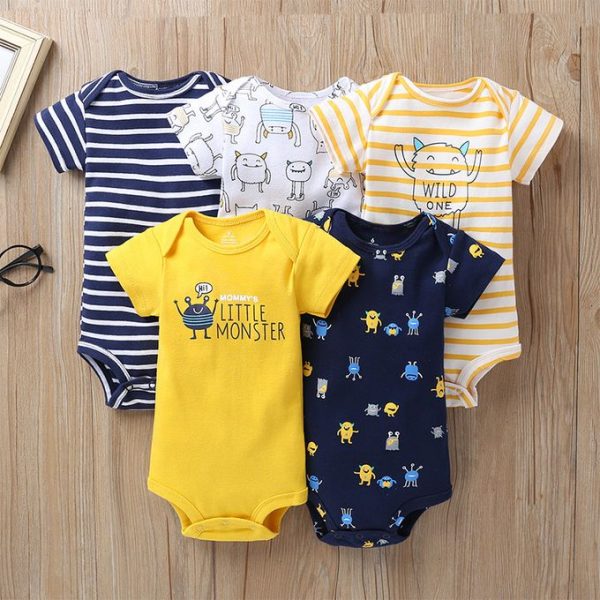 Fashion 5PCs Cutest Baby Newborn Cotton Short-sleeve Baby Boy Onesies/Bodysuit/sleepsuit