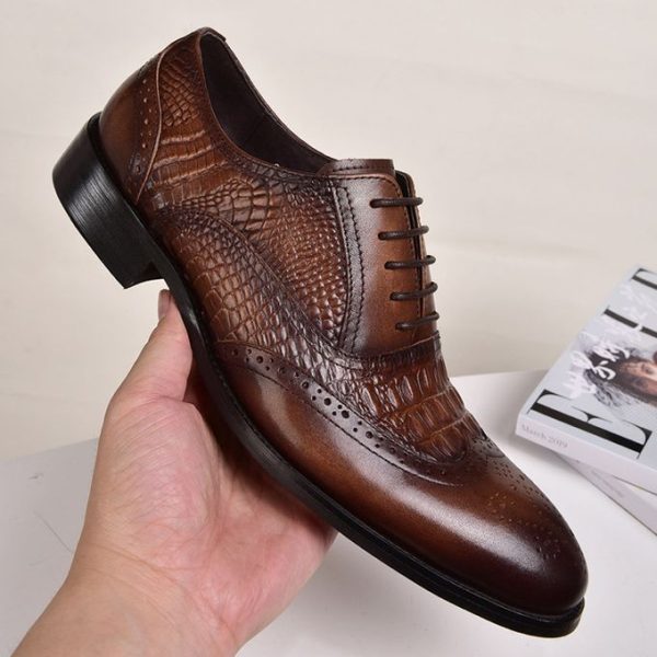 Fashion Crocodile Pattern Casual Loafers Men's Official Leather Oxford Shoes Brown