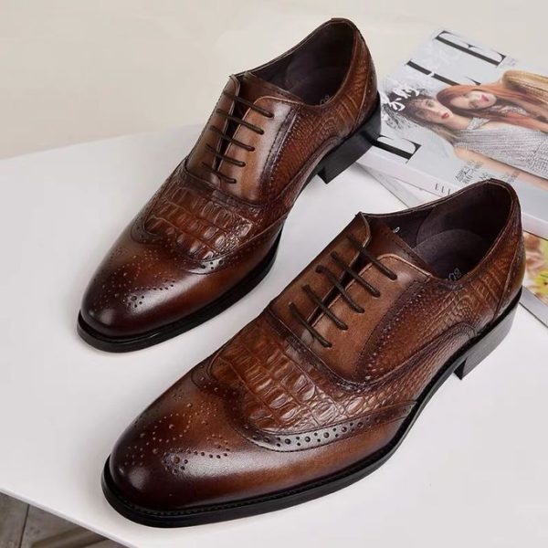 Fashion Crocodile Pattern Casual Loafers Men's Official Leather Oxford Shoes Brown