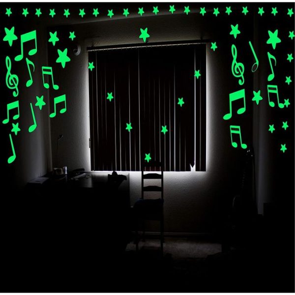 Fashion Glow In The Dark Luminous Music Note Tags Stickers Decals