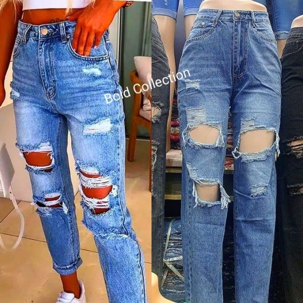 Fashion Ladies Denim Rugged Jeans -MUMMY Denim Ripped Mom Jeans