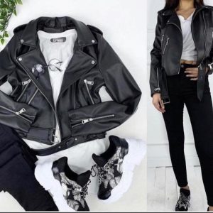 Fashion Leather jacket for ladies/ Black leather jacket