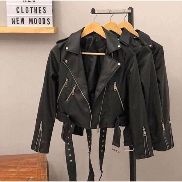 Fashion Leather jacket for ladies/ Black leather jacket