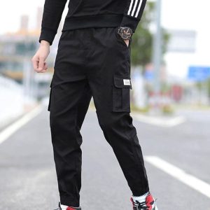 Fashion Men Black Pocket Casual Pants Cargo Pants Harem Joggers