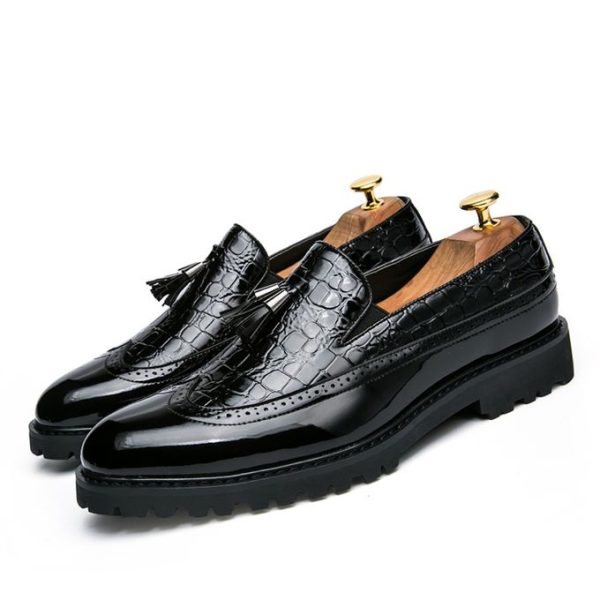 Fashion Men Glossy Casual Brogue Official Leather Shoes Oxford Loafers & Slip-Ons Black