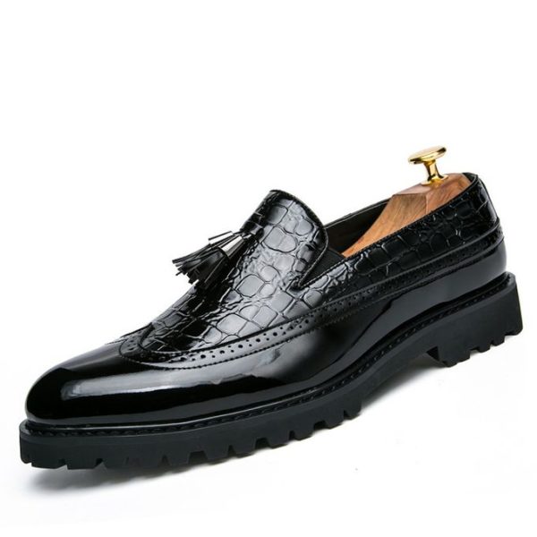 Fashion Men Glossy Casual Brogue Official Leather Shoes Oxford Loafers & Slip-Ons Black