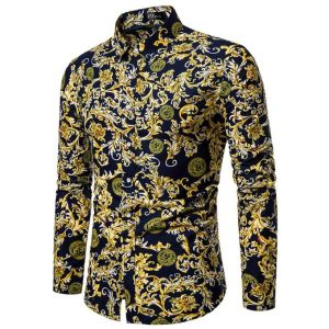 Fashion Men'S Button Shirt Men Casual Print Shirt Long Sleeved Shirts.