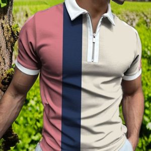 Fashion Men's Color Stitching Polos Shirts Round Neck Short Sleeve T-shirt Business