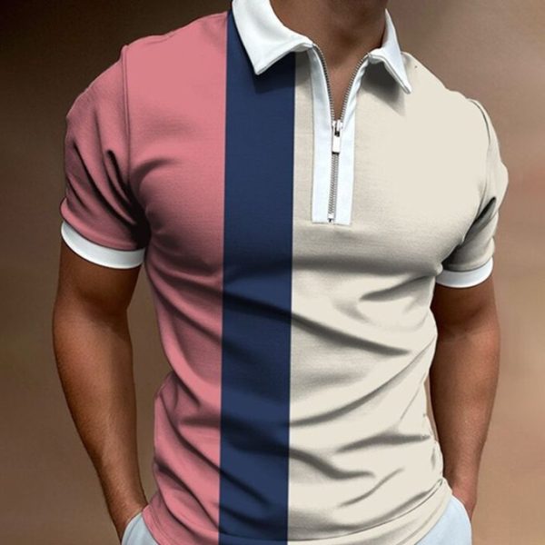 Fashion Men's Color Stitching Polos Shirts Round Neck Short Sleeve T-shirt Business