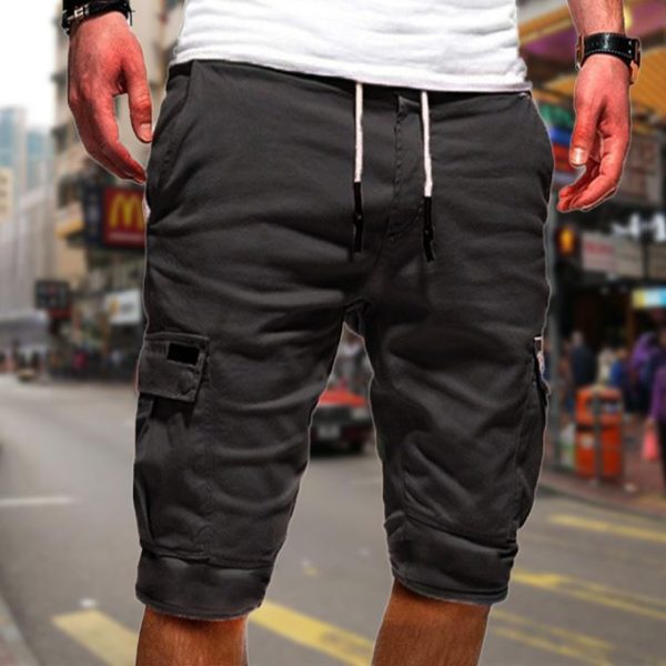 Fashion Mens Elastic Side Pocket Cargo Shorts Nicker Sweat Pants