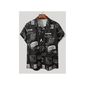 Fashion Men's Hawaiian Ink Print Bottom-down Beach Short Sleeve T-Shirt Casual Tops