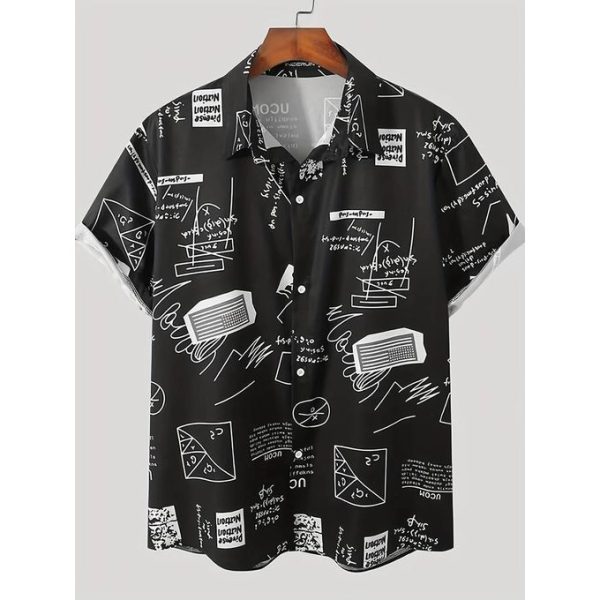 Fashion Men's Hawaiian Ink Print Bottom-down Beach Short Sleeve T-Shirt Casual Tops