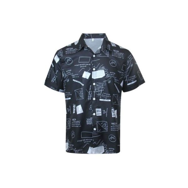 Fashion Men's Hawaiian Ink Print Bottom-down Beach Short Sleeve T-Shirt Casual Tops