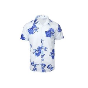 Fashion Men's Hawaiian Ink Print Bottom-down Beach Short Sleeve T-Shirt Casual Tops