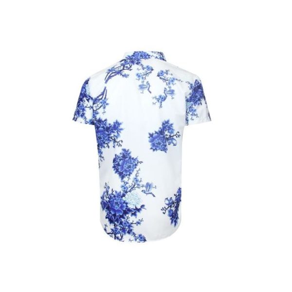 Fashion Men's Hawaiian Ink Print Bottom-down Beach Short Sleeve T-Shirt Casual Tops