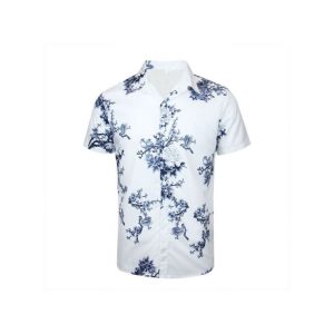 Fashion Men's Hawaiian Ink Print Bottom-down Beach Short Sleeve T-Shirt Casual Tops