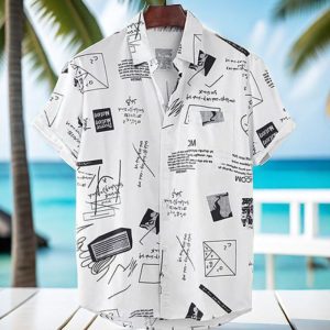 Fashion Men's Hawaiian Ink Print Bottom-down Beach Short Sleeve T-Shirt Casual Tops