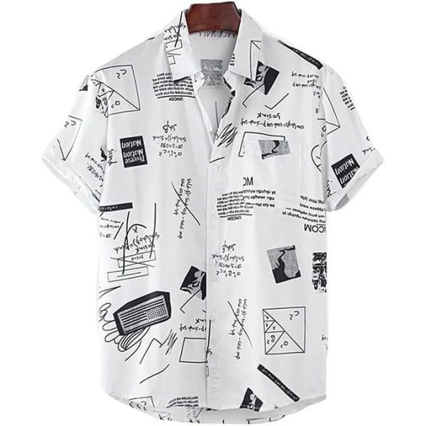 Fashion Men's Hawaiian Ink Print Bottom-down Beach Short Sleeve T-Shirt Casual Tops