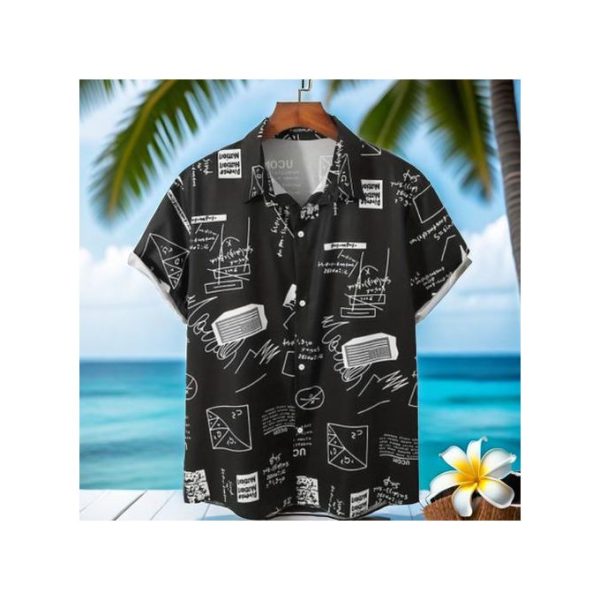 Fashion Men's Hawaiian Ink Print Bottom-down Beach Short Sleeve T-Shirt Casual Tops