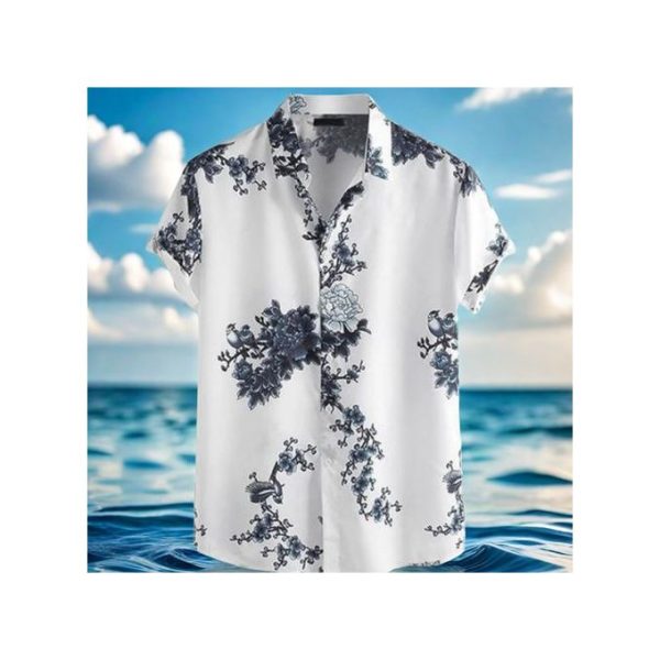 Fashion Men's Hawaiian Ink Print Bottom-down Beach Short Sleeve T-Shirt Casual Tops