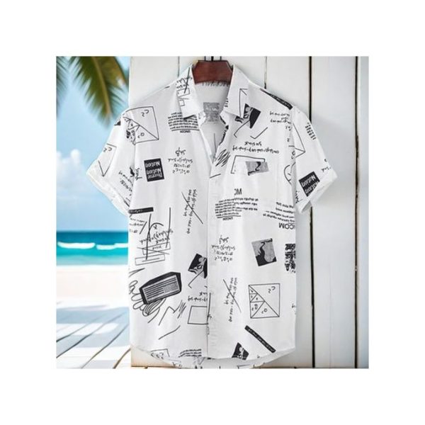 Fashion Men's Hawaiian Ink Print Bottom-down Beach Short Sleeve T-Shirt Casual Tops