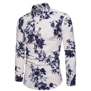 Fashion Mens Long Sleeve Casual Pattern Floral Business Printed Shirts Official Vintage