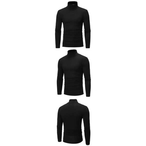 Fashion Mens T-shirt Turtle Neck Sweatshirt Casual Long Sleeve Shirts-Black