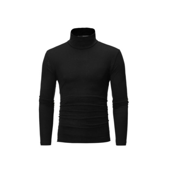 Fashion Mens T-shirt Turtle Neck Sweatshirt Casual Long Sleeve Shirts-Black