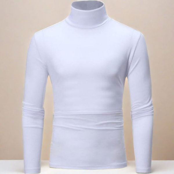 Fashion Mens T-shirt Turtle Neck Sweatshirt Casual Long Sleeve Shirts-White