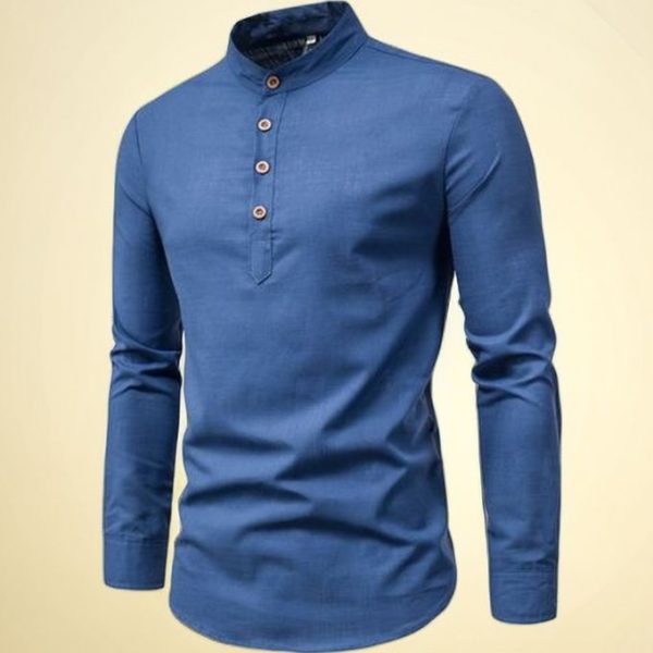 Fashion Mens Turtleneck Polos Formal Long Sleeve Vintage Shirts-Blue