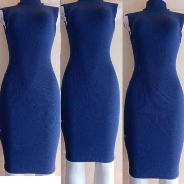 Fashion Stylish Mock Neck Ribbed Bodycon Dress(Hips 36-44inches Fit)