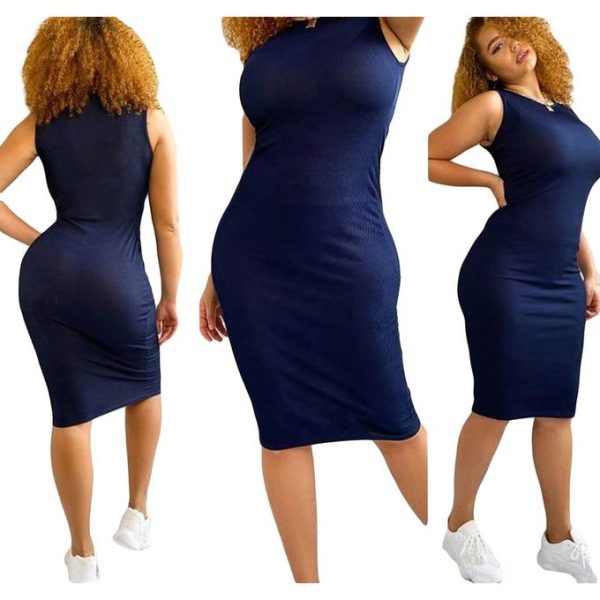 Fashion Stylish Mock Neck Ribbed Bodycon Dress(Hips 36-44inches Fit)