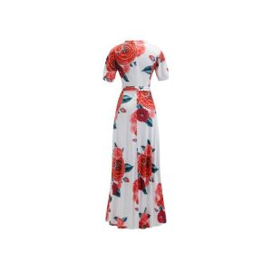 Fashion Women's Floral Sleeve Office Long Grown Dresses Casual Clothing Red