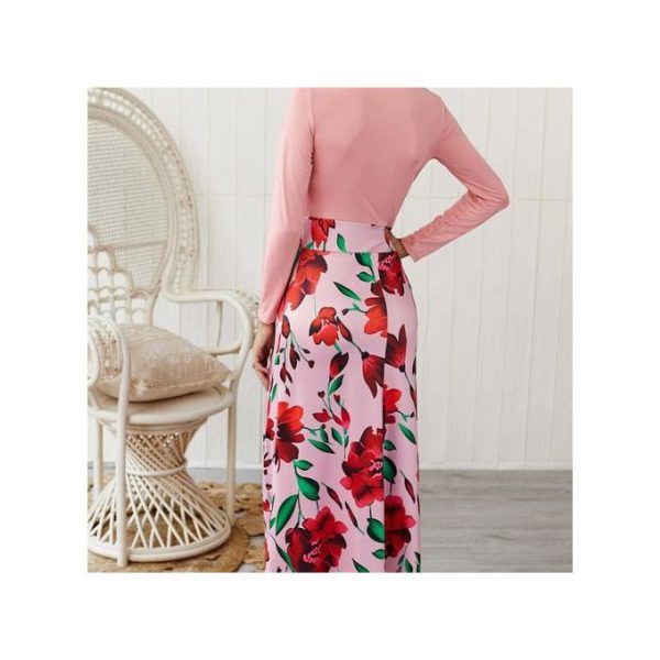 Fashion Women's Office Floral Print Sleeve Long Grown Casual Dresses Party