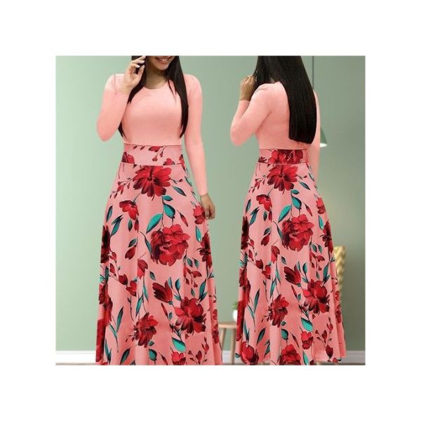 Fashion Women's Office Floral Print Sleeve Long Grown Casual Dresses Party