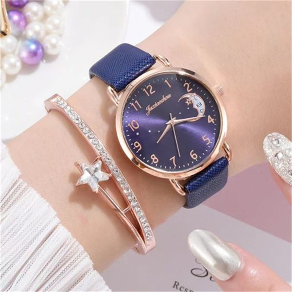 Fashion Women's WatchWatch + BraceletLeather Strap Casual Ladies Watch + Bracelet