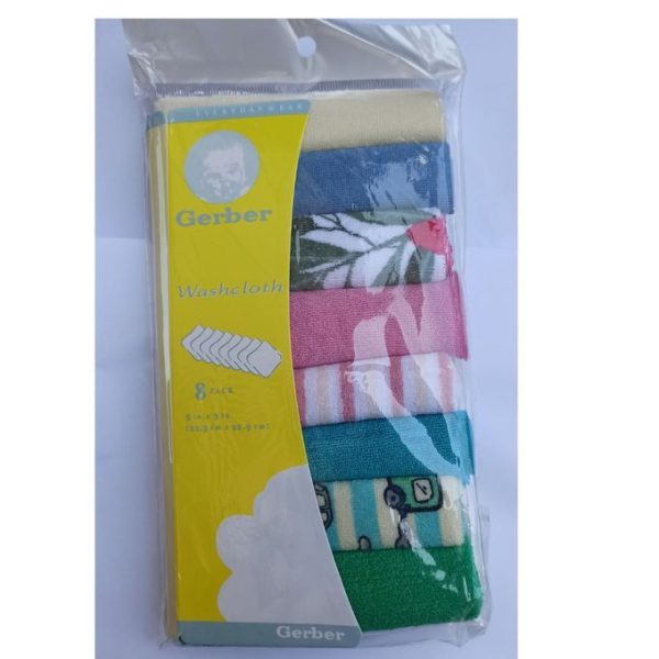 Gerber 8Pcs Assorted Colours Newborn Bath Towel Washcloth