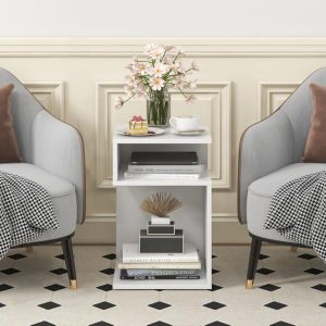 Joy S-Shaped Side Table With 2 Open Storage Compartments