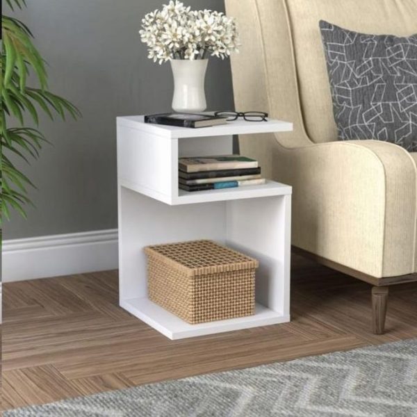 Joy S-Shaped Side Table With 2 Open Storage Compartments